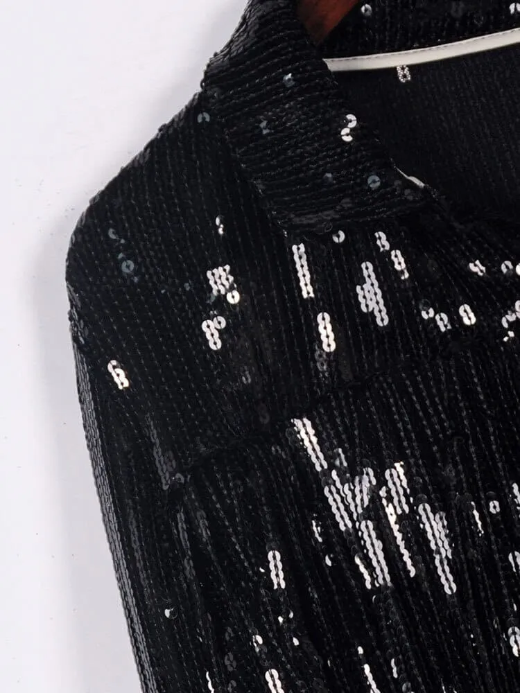 Fringe Sequin Bomber Jacket