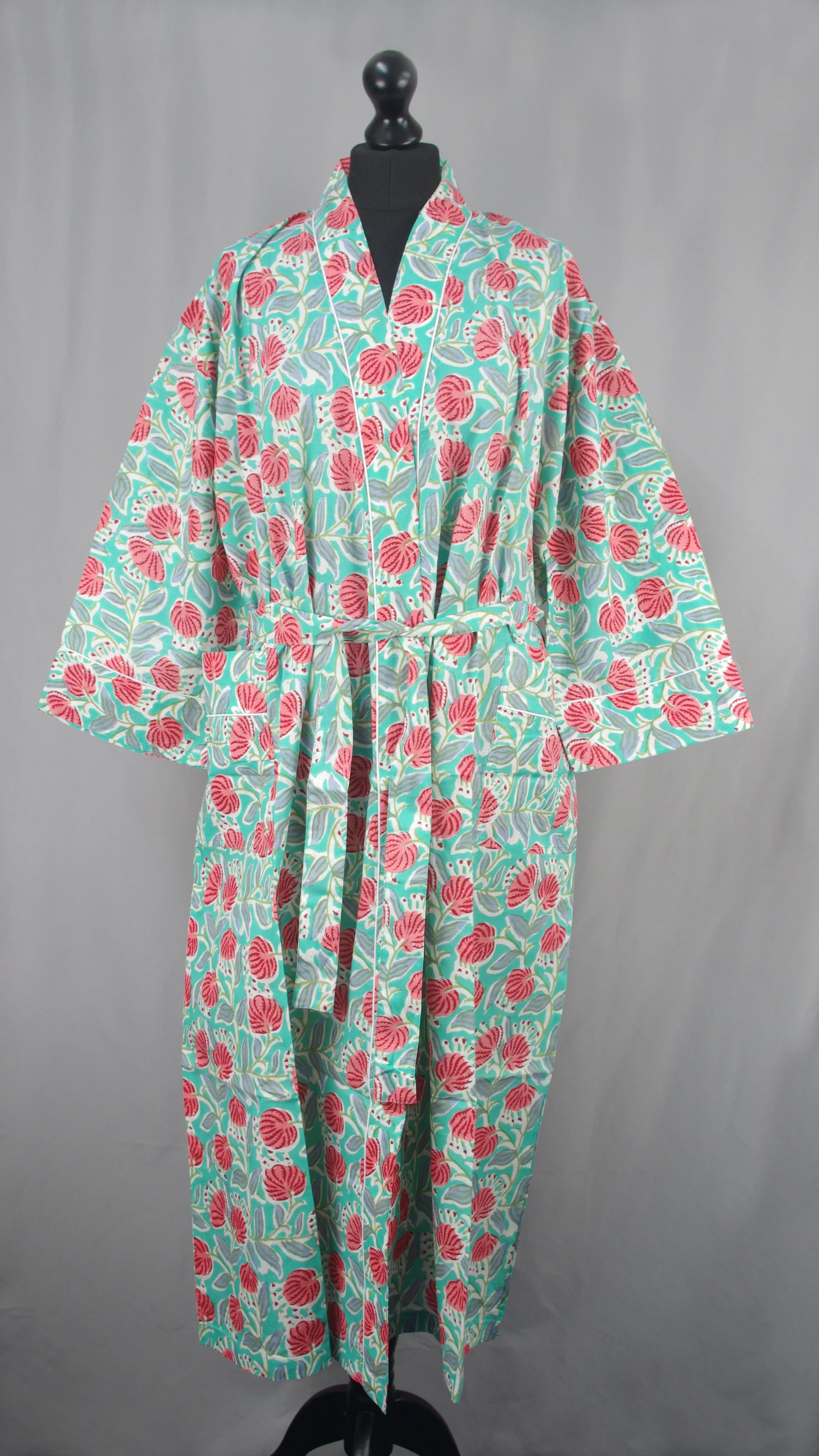 Green Dandelions Cotton Kimono Dressing Gown