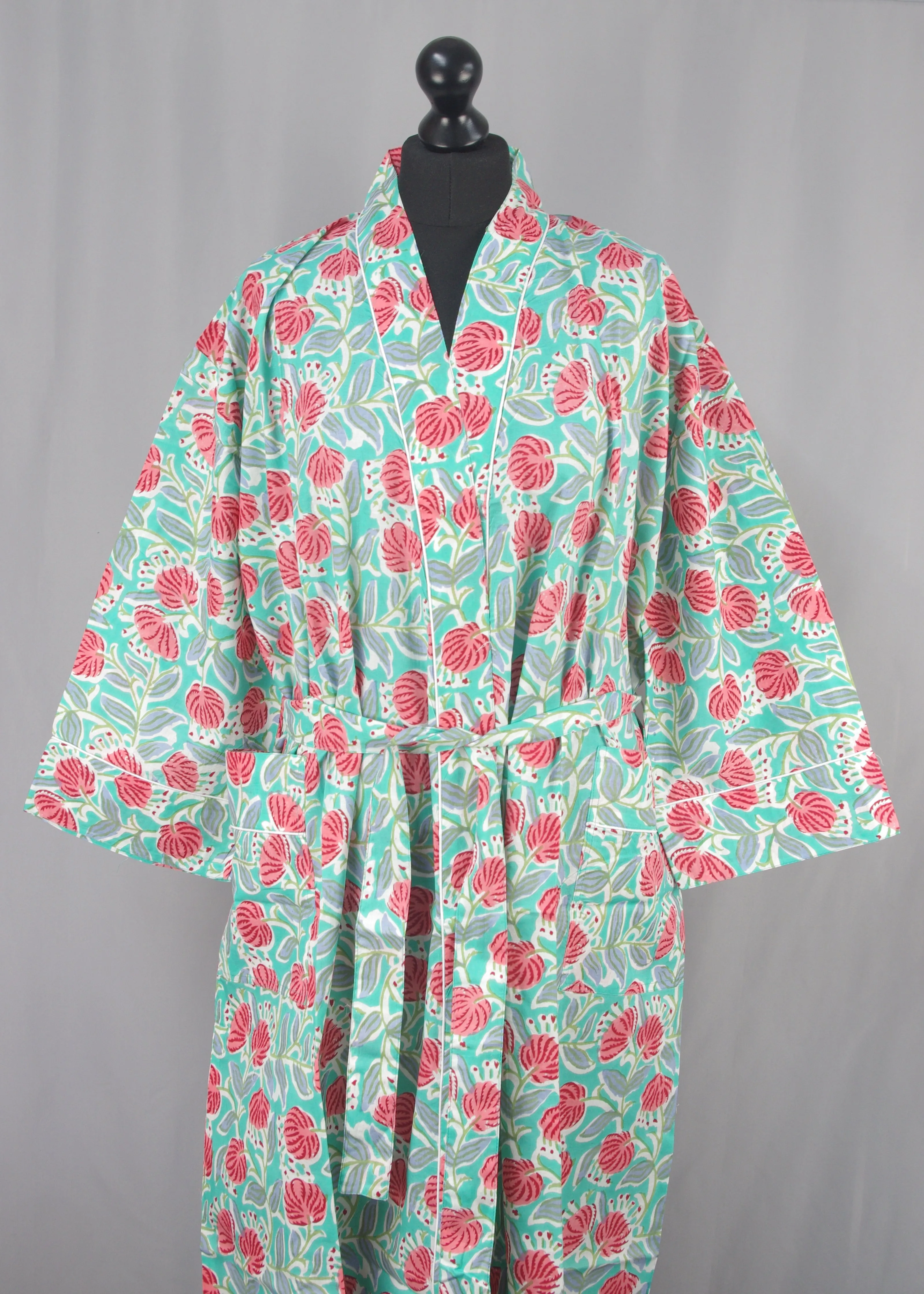 Green Dandelions Cotton Kimono Dressing Gown