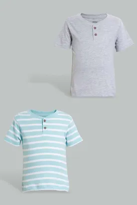 Grey And Blue Henley T-Shirt For Baby Boys (Pack of 2)