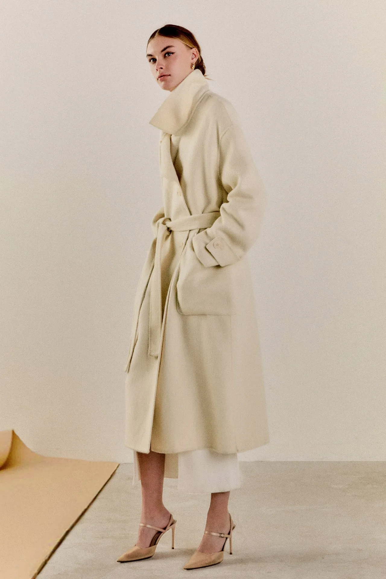 Handmade Wool Blend Belted Trench Maxi Coat