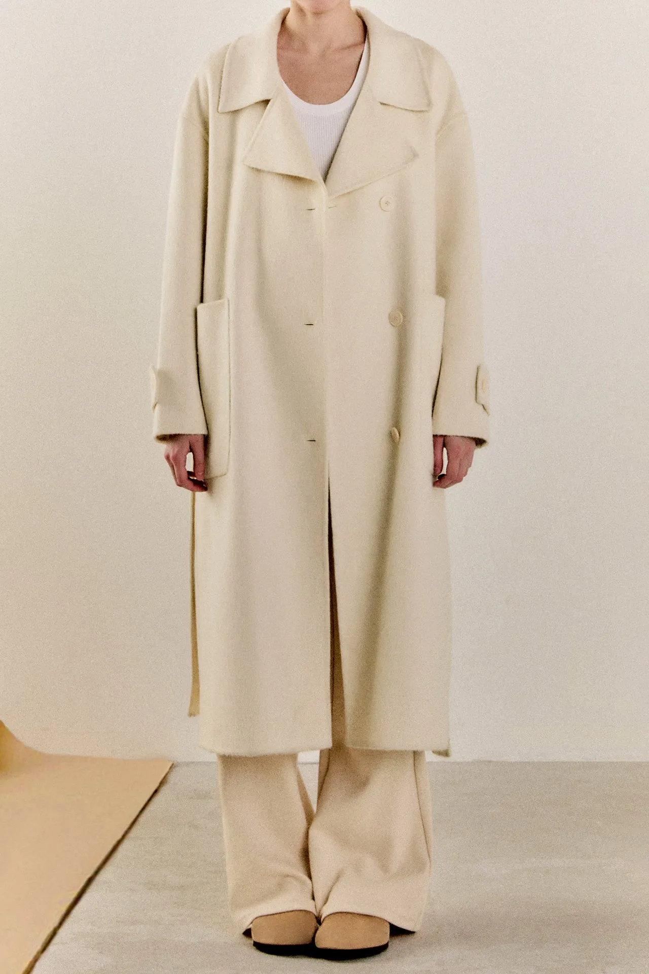 Handmade Wool Blend Belted Trench Maxi Coat