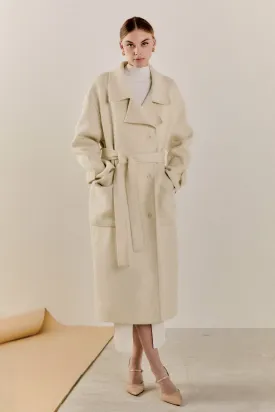 Handmade Wool Blend Belted Trench Maxi Coat