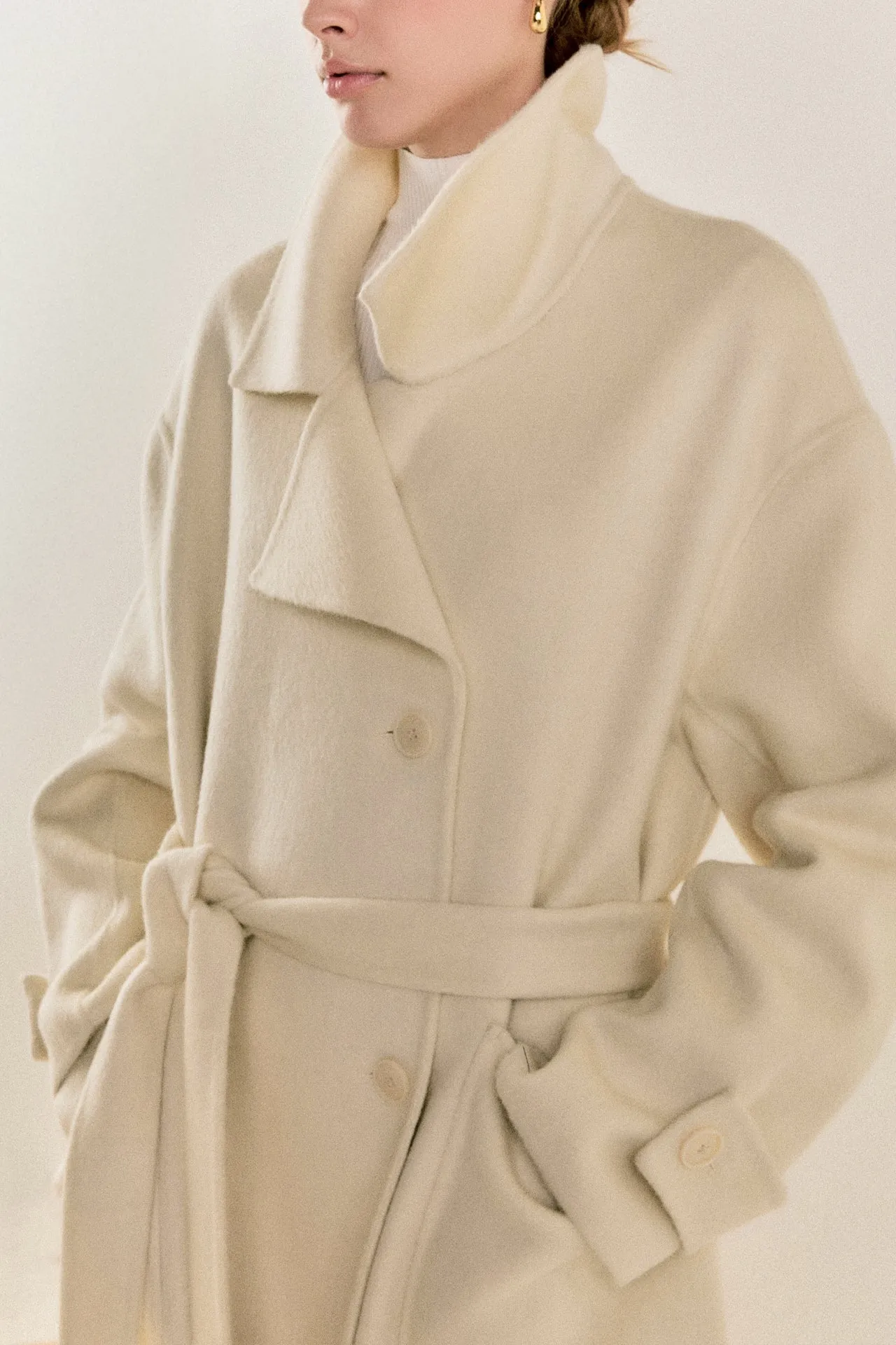 Handmade Wool Blend Belted Trench Maxi Coat