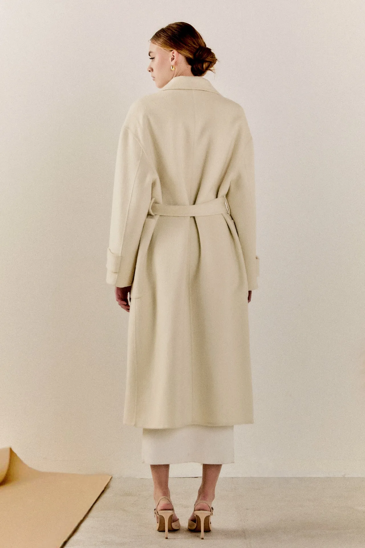 Handmade Wool Blend Belted Trench Maxi Coat