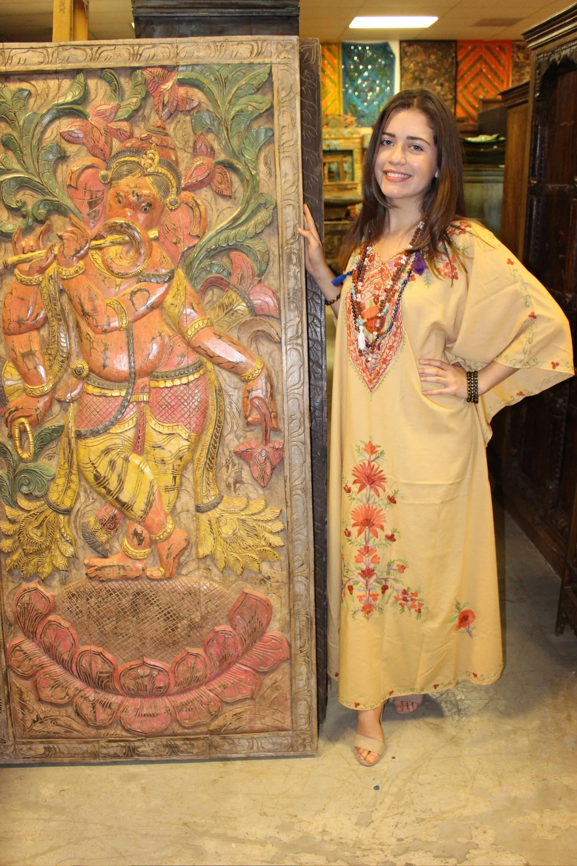 Kaftan Maxi Dress Light Pink Sherbet Housedress, Caftan 3X