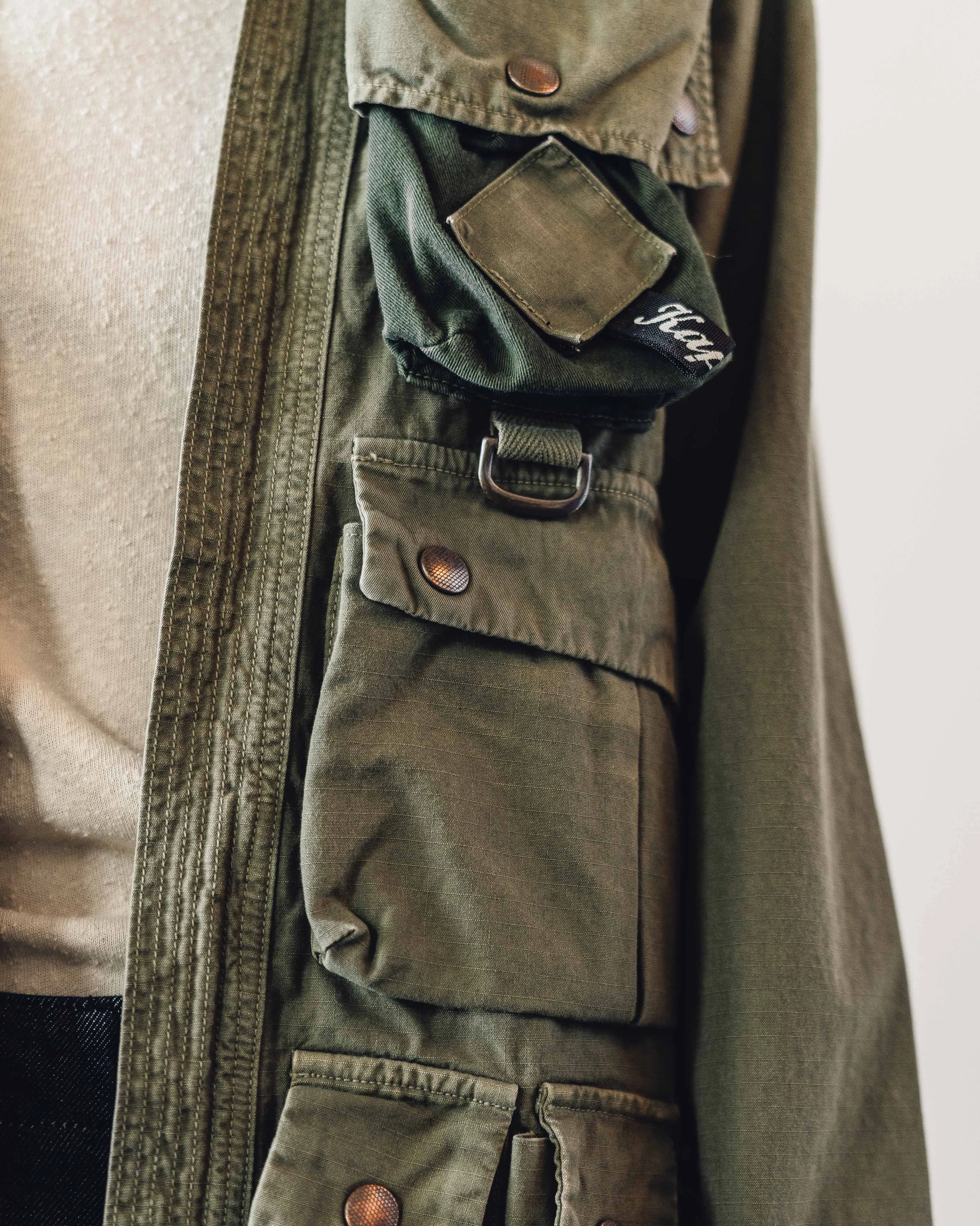 Kapital Ripstop Fishing Kimono Shirt, Khaki