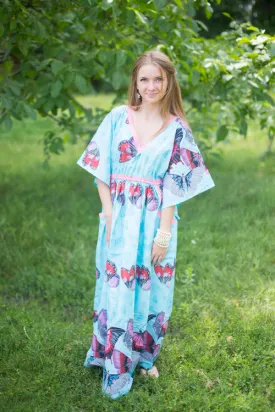 Light Blue Breezy Bohemian Style Caftan in Butterfly Baby Pattern
