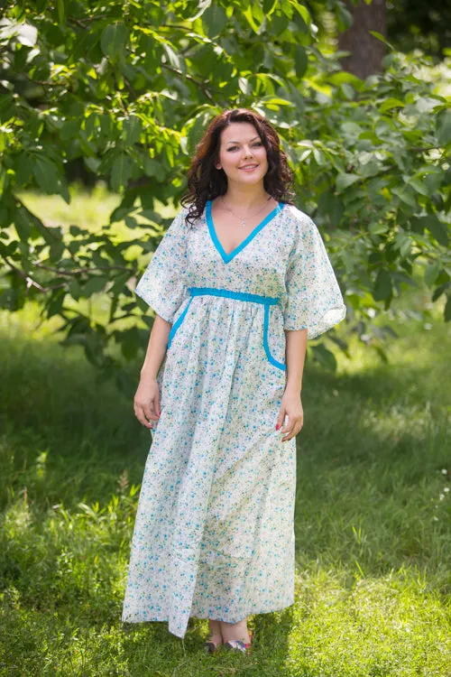 Light Blue Breezy Bohemian Style Caftan in Starry Floral Pattern
