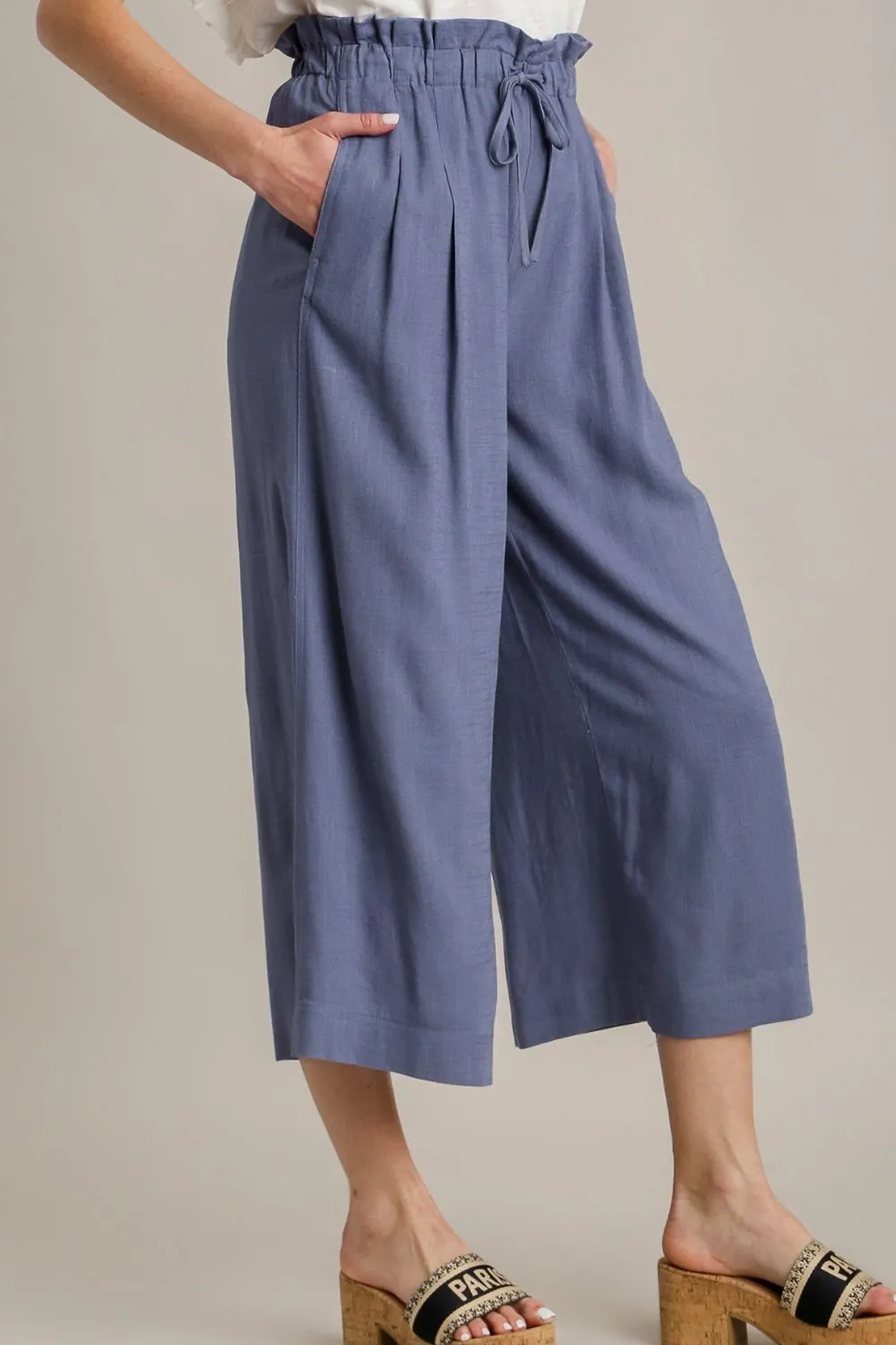 Linen Wide Fit Pants with Drawstring