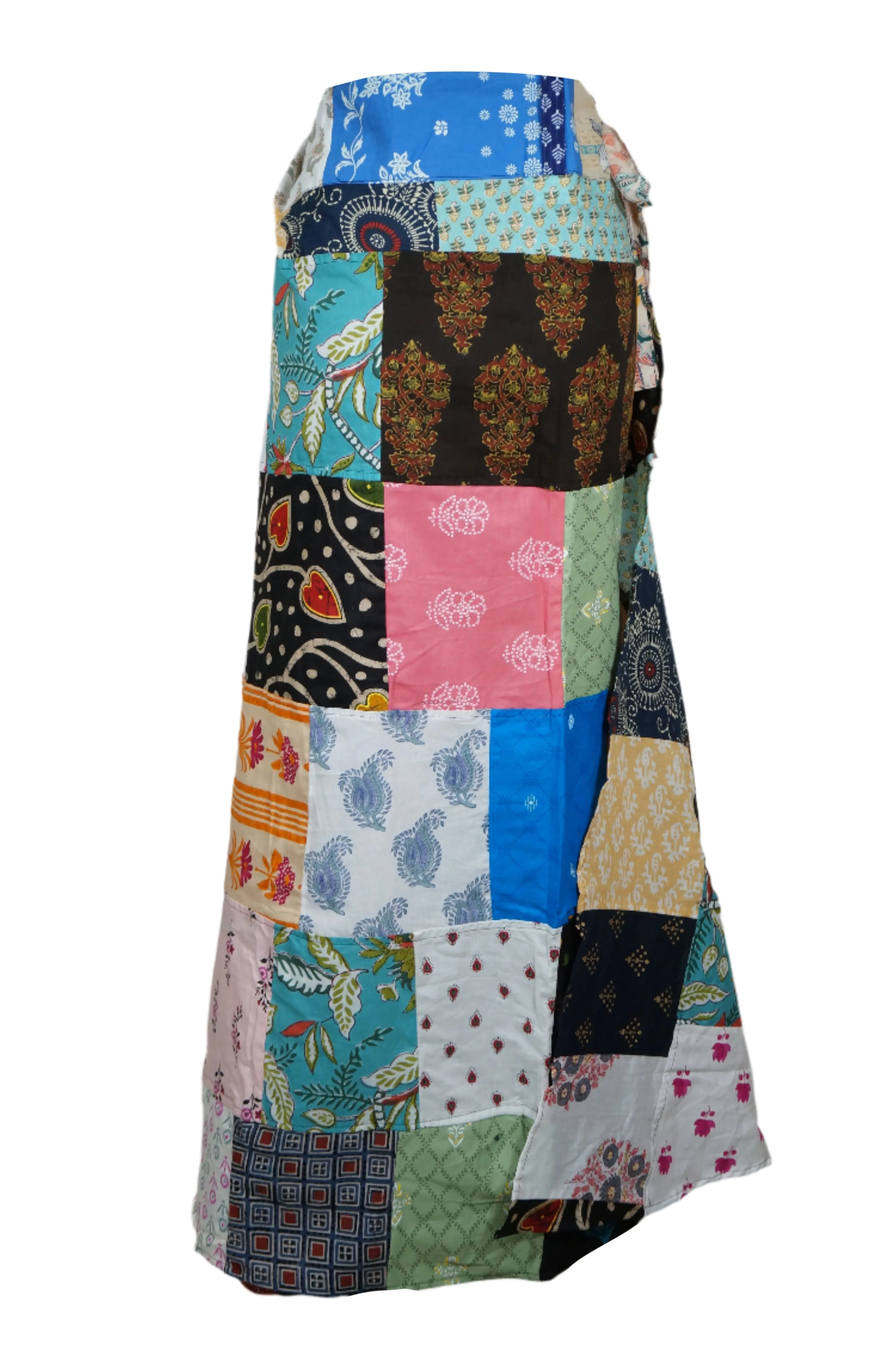 Long Boho Patchwork Wrap Around Skirt Multicolor Cotton Skirts One Size