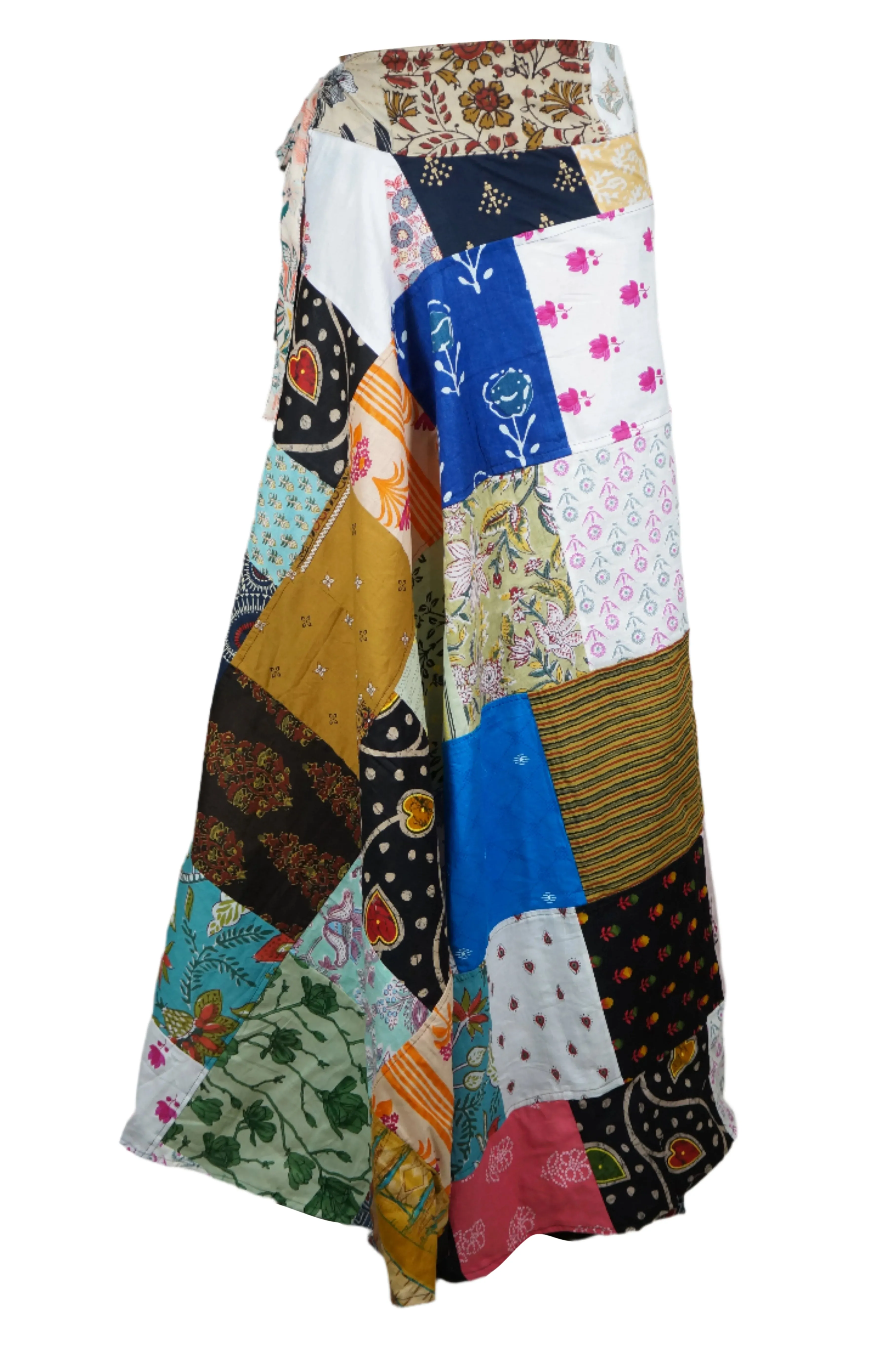 Long Boho Patchwork Wrap Around Skirt Multicolor Cotton Skirts One Size