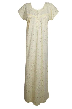 Maxi Caftan Dress, Light Yellow Floral Print Maternity M