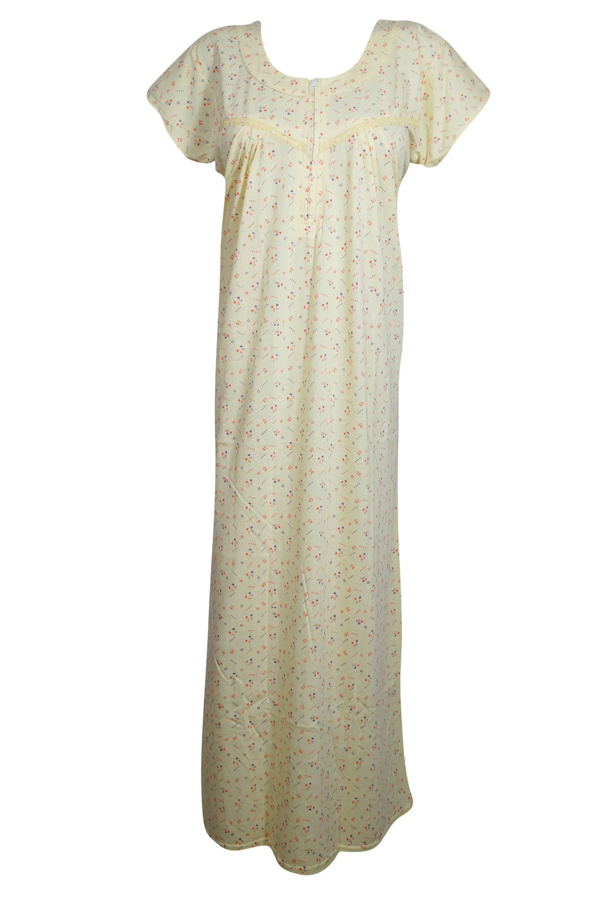 Maxi Caftan Dress, Light Yellow Floral Print Maternity M
