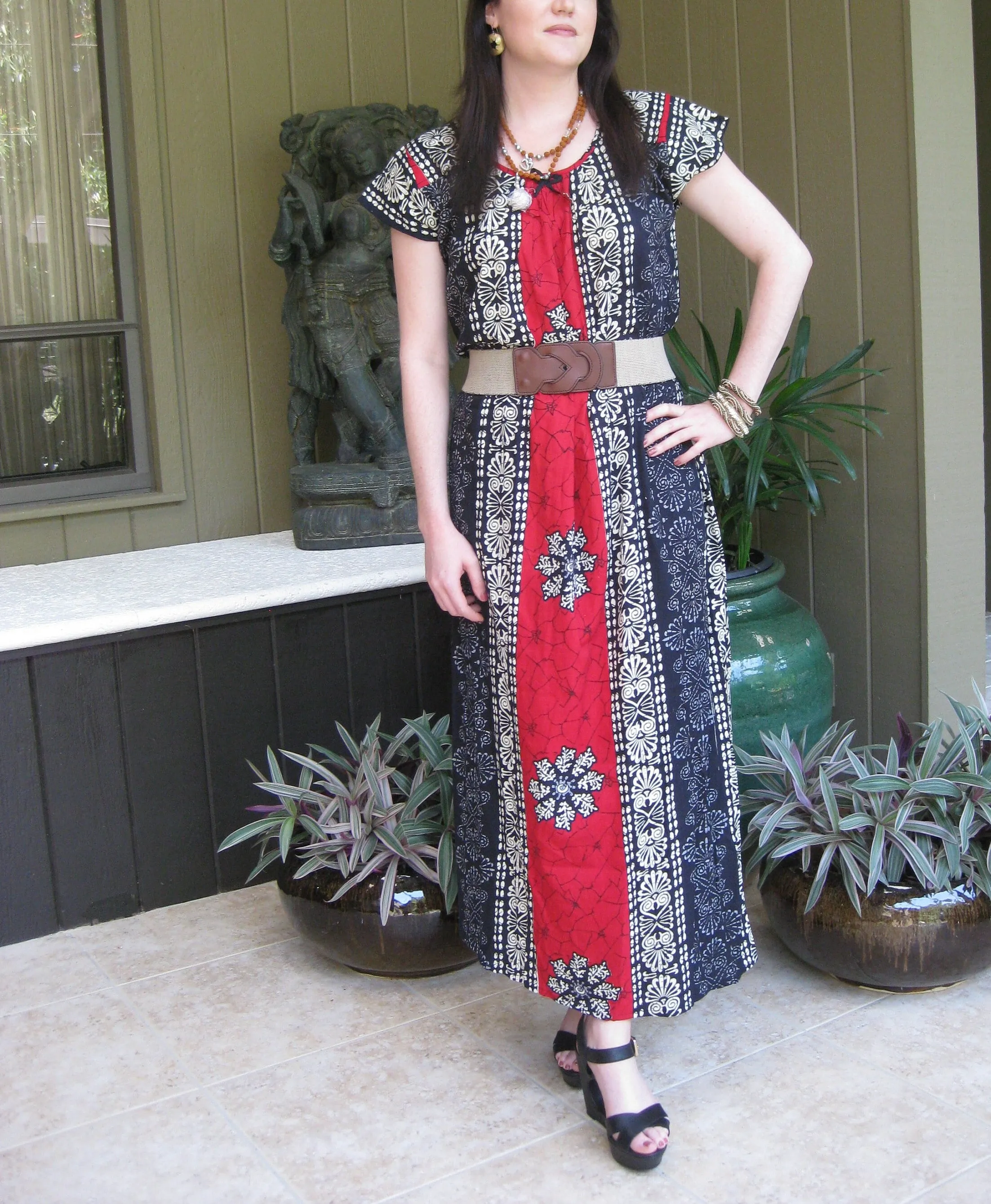 Maxi Caftan Dress, Muumuu, Yellow Floral Printed Short S