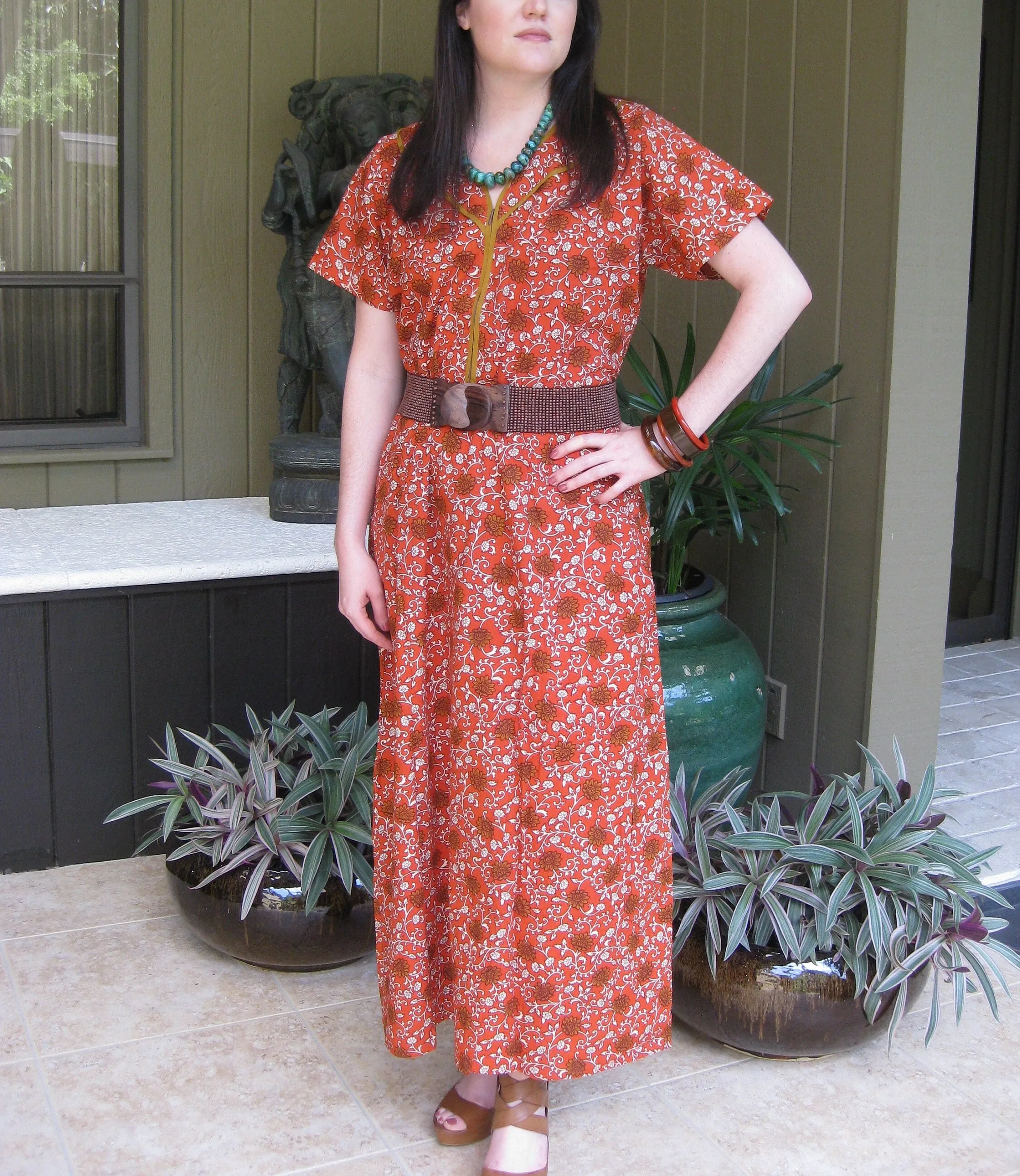 Maxi Caftan Dress, Muumuu, Yellow Floral Printed Short S