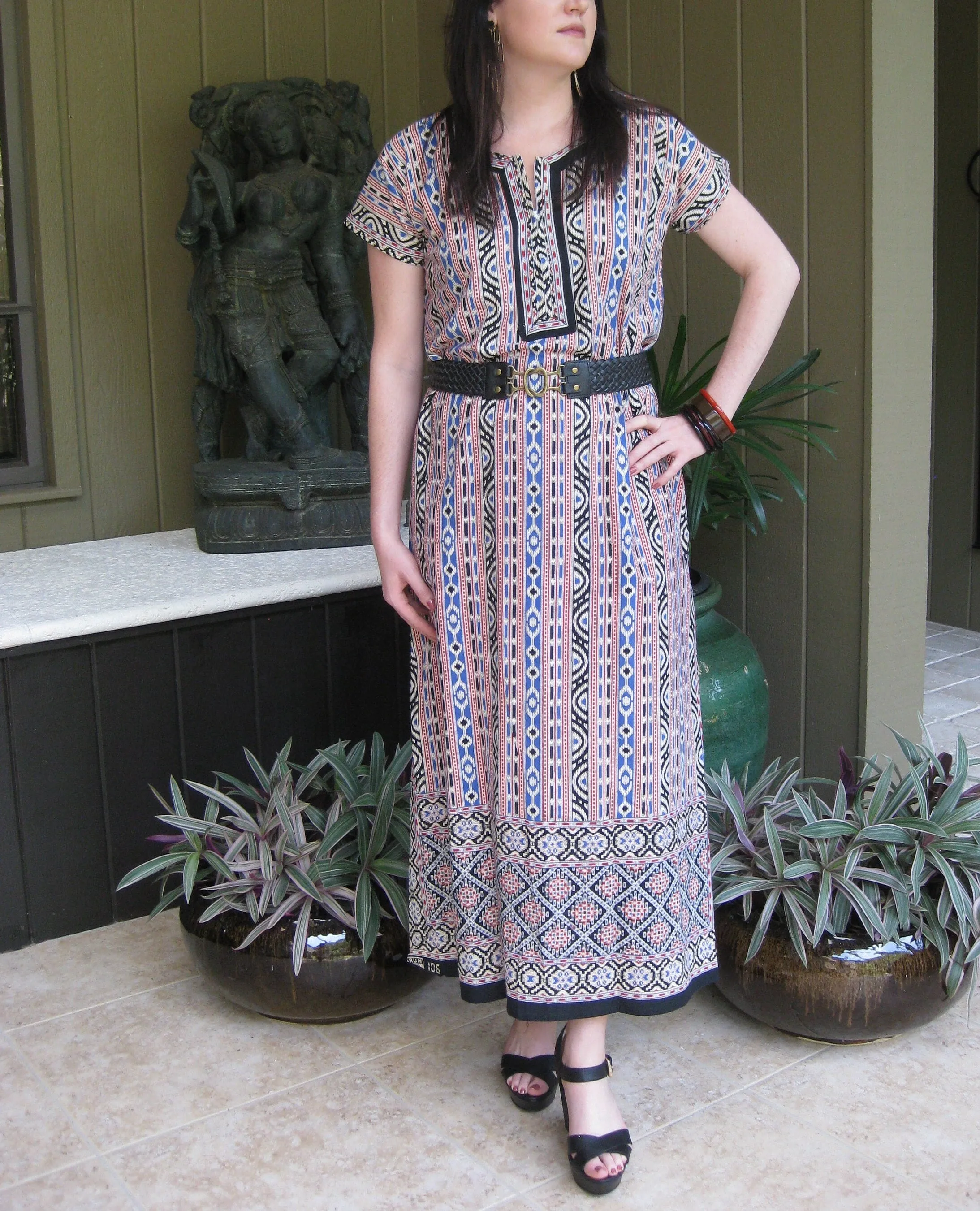 Maxi Caftan Dress, Muumuu, Yellow Floral Printed Short S
