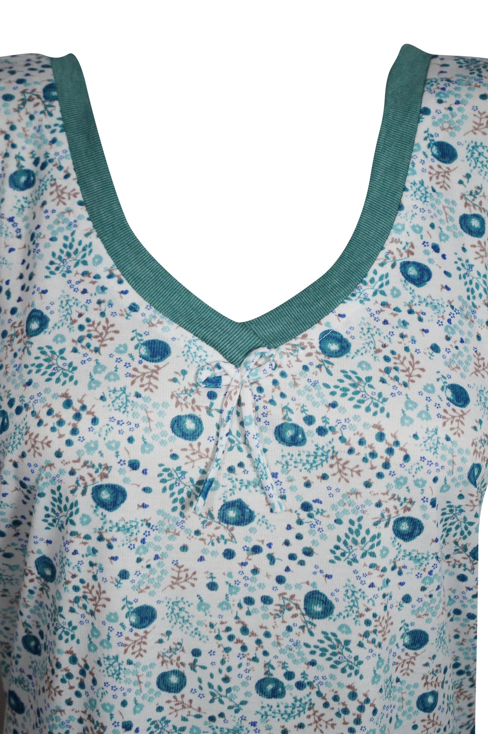 Maxi Caftan Dress, White Green Floral Printed Lounger M