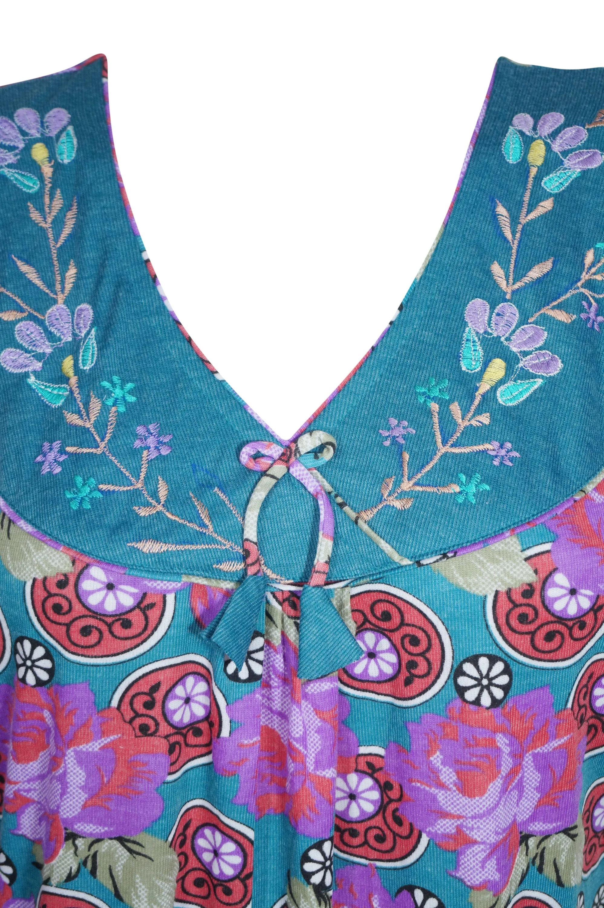 Maxi Dress, Blue Pink Floral Printed Sleepwear Dresses, L