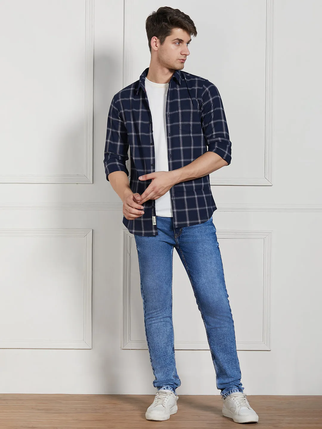 Men's Mid Blue Cotton Solid Slim fit Stretchable Jeans
