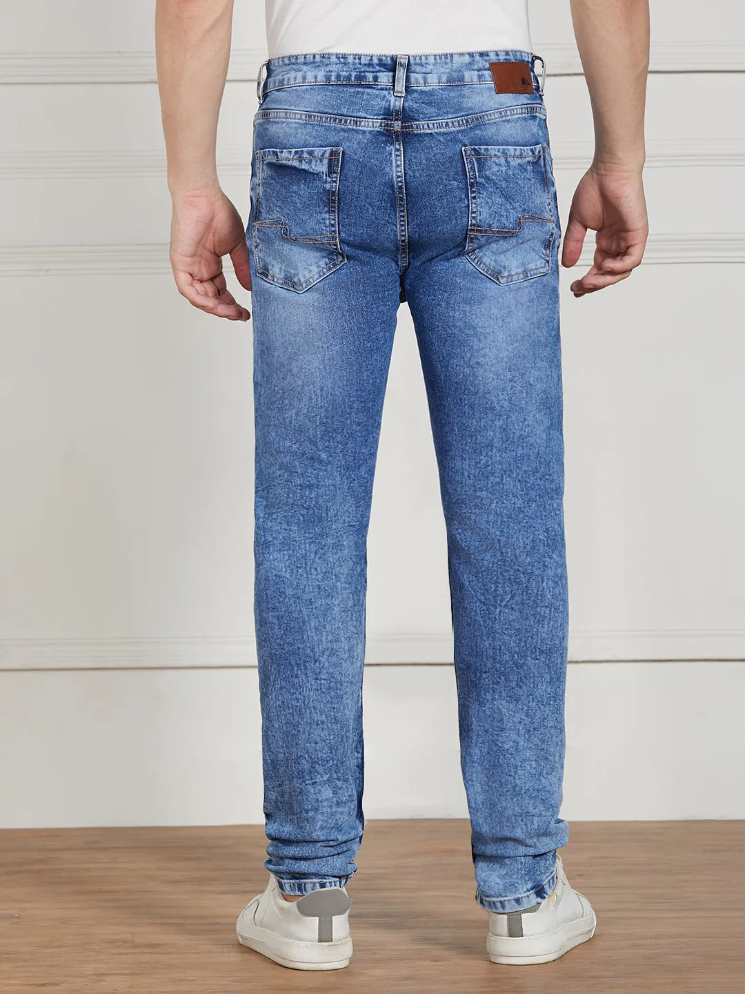 Men's Mid Blue Cotton Solid Slim fit Stretchable Jeans