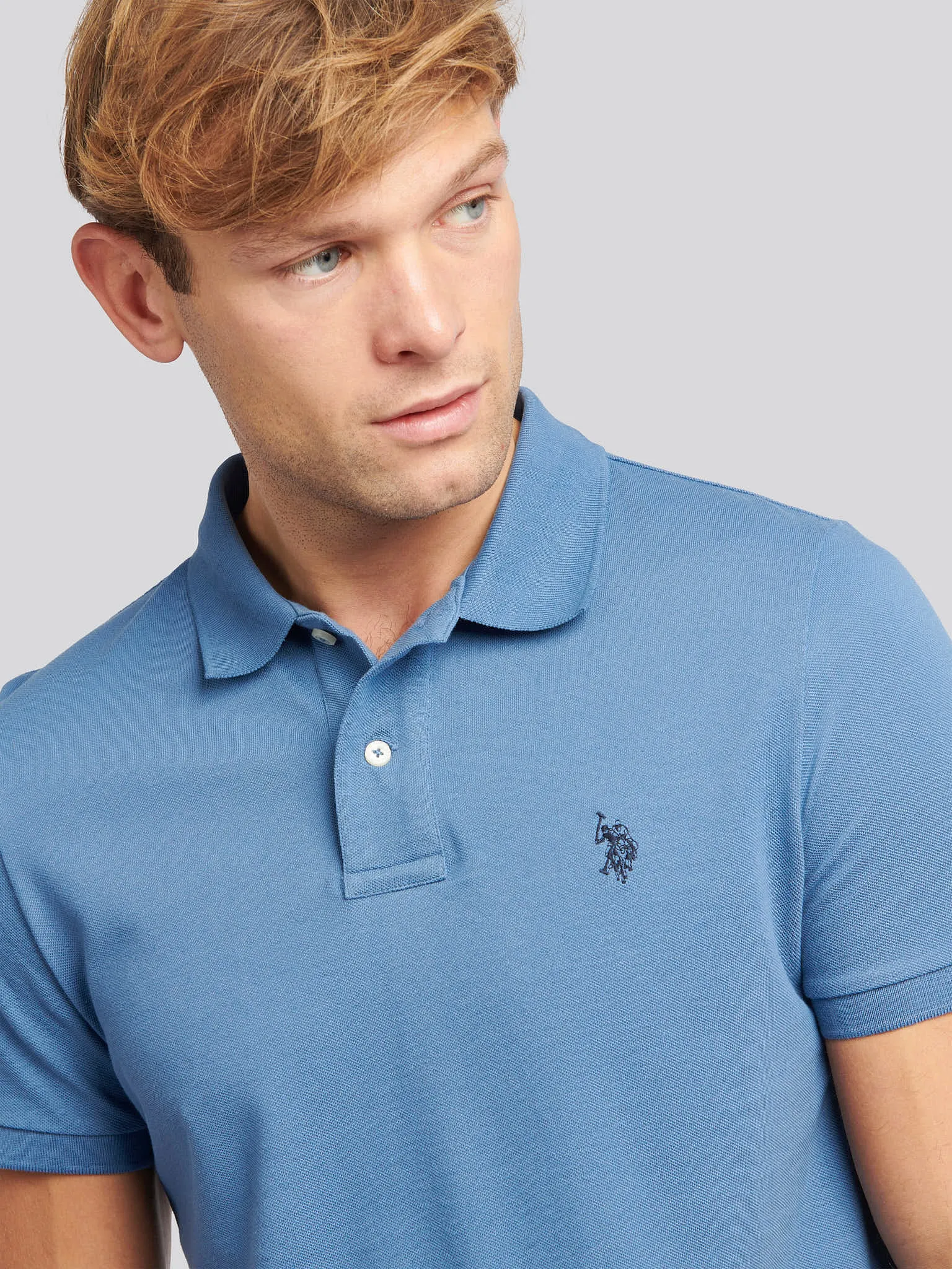 Mens Pique Polo Shirt in Blue Horizon