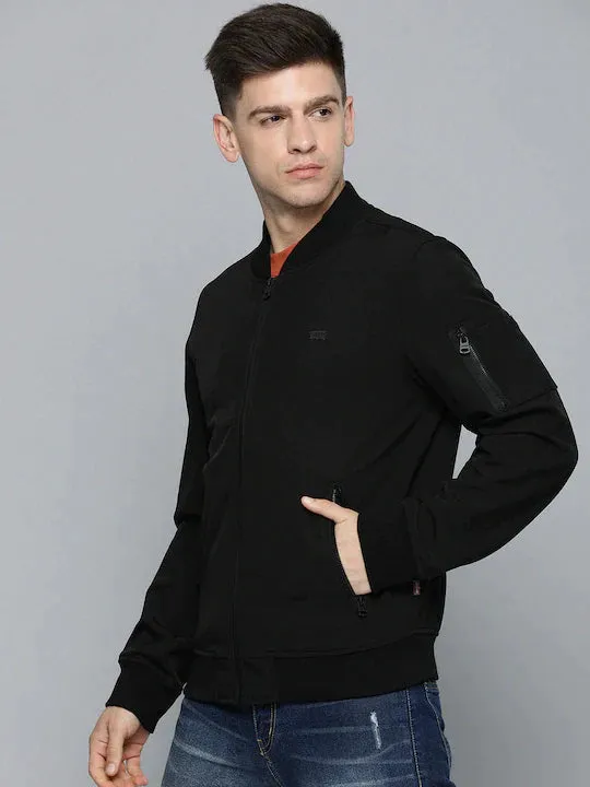 Men's Solid Band Neck Bomber Jacket