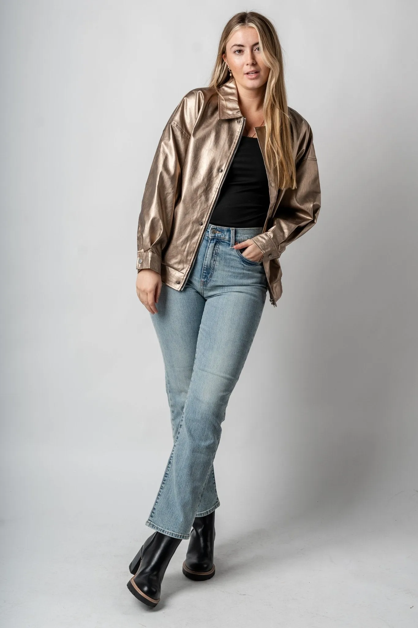 Metallic bomber jacket gunmetal