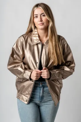 Metallic bomber jacket gunmetal