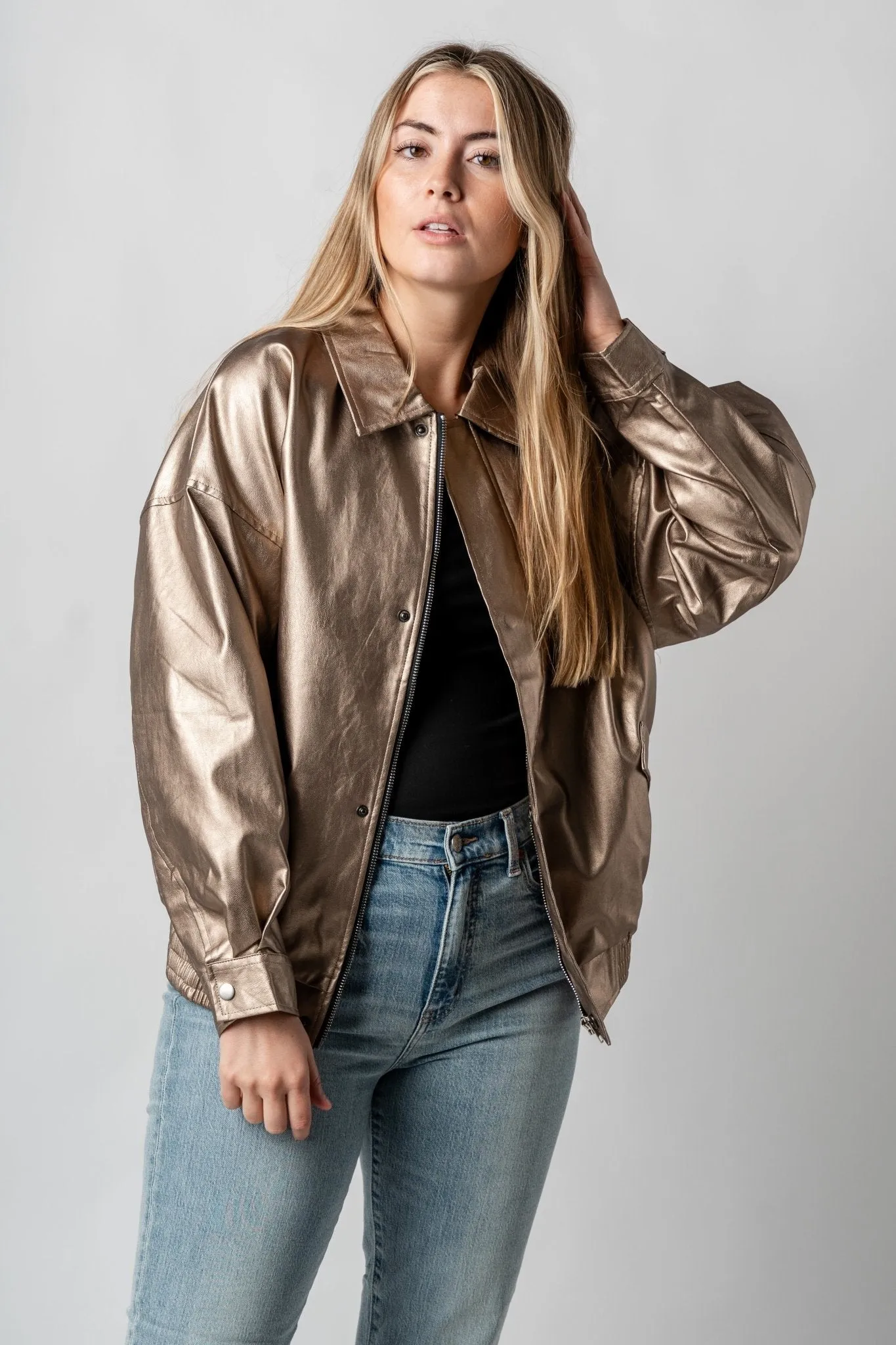 Metallic bomber jacket gunmetal