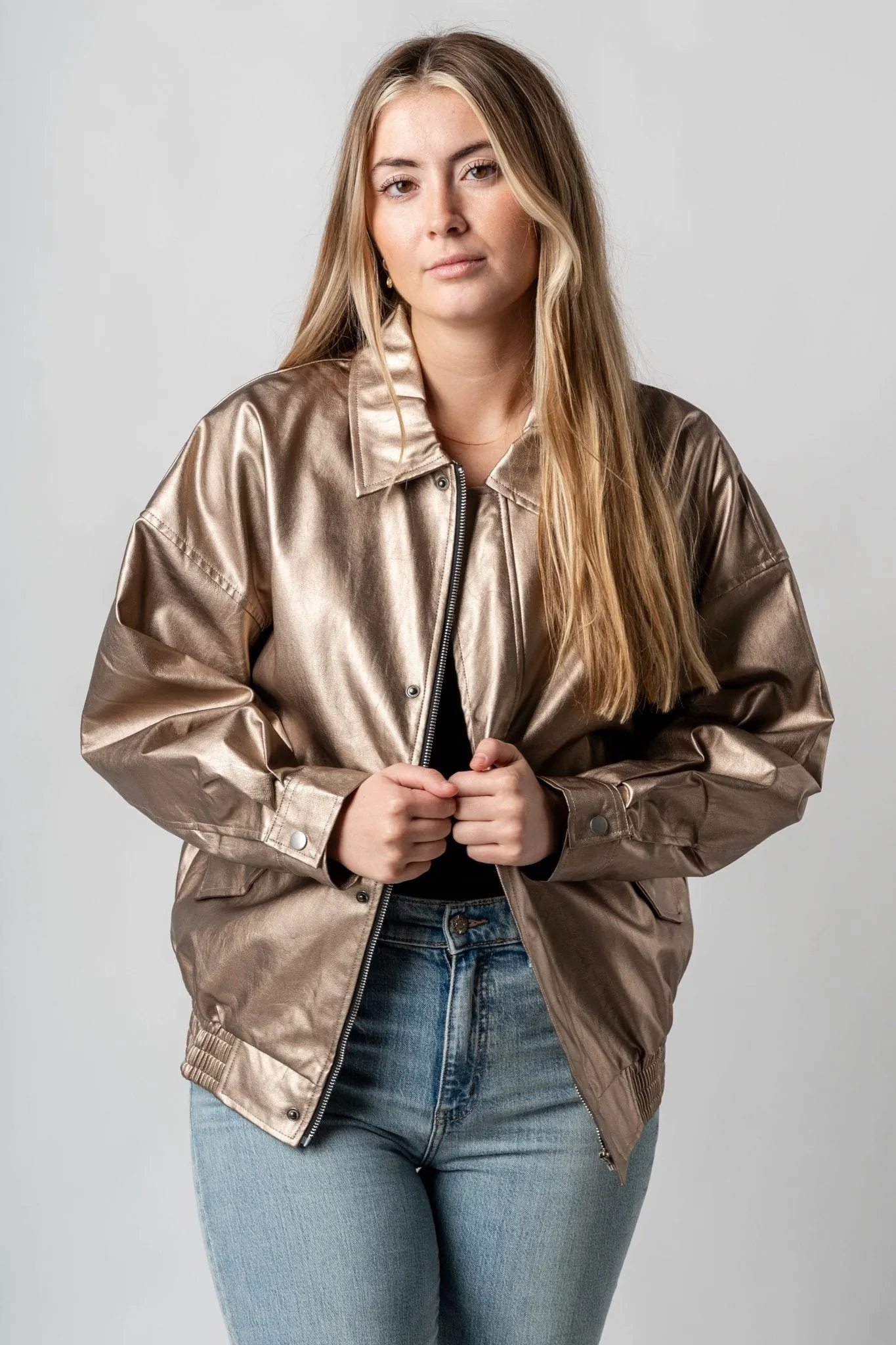 Metallic bomber jacket gunmetal