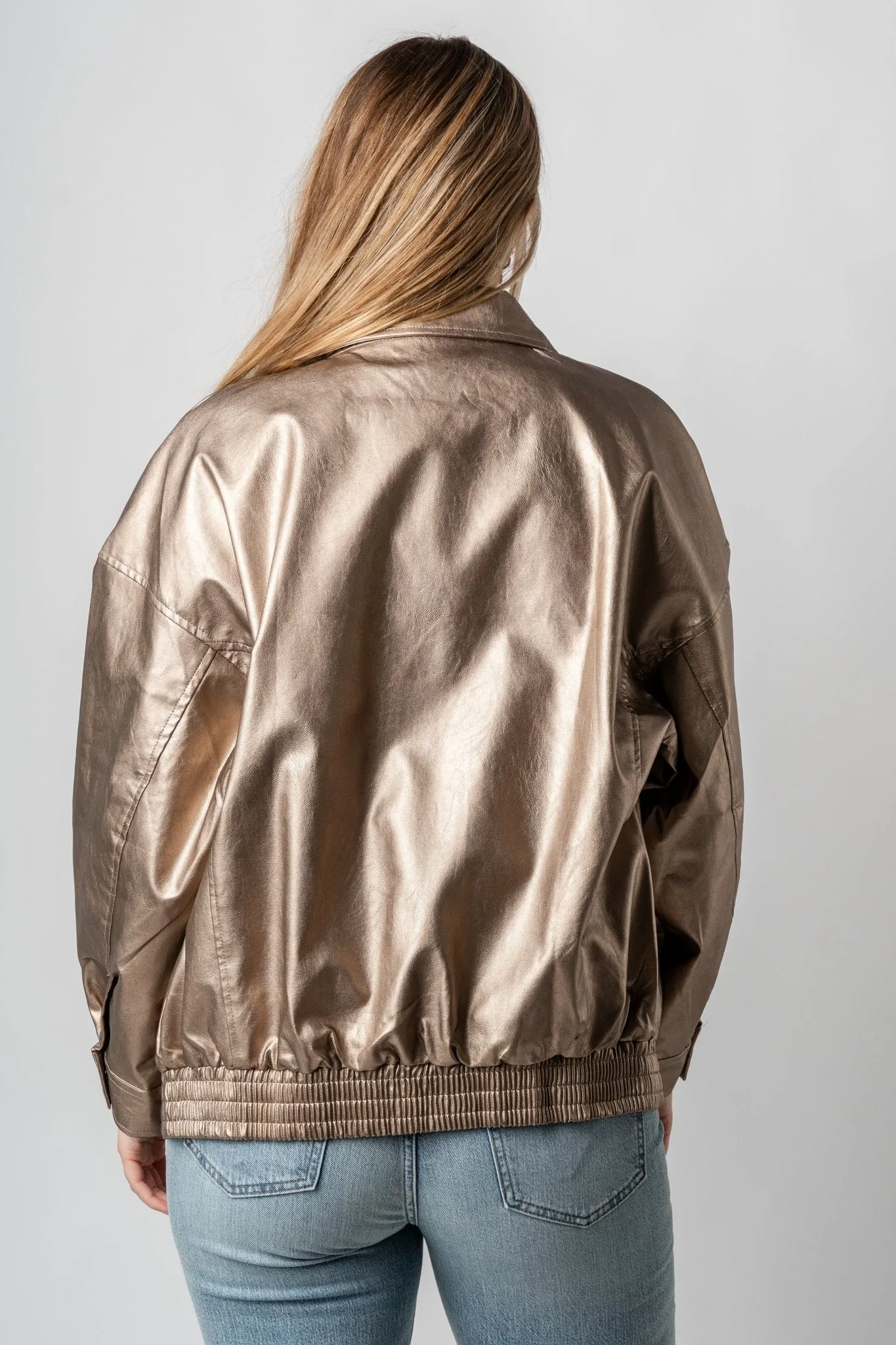 Metallic bomber jacket gunmetal
