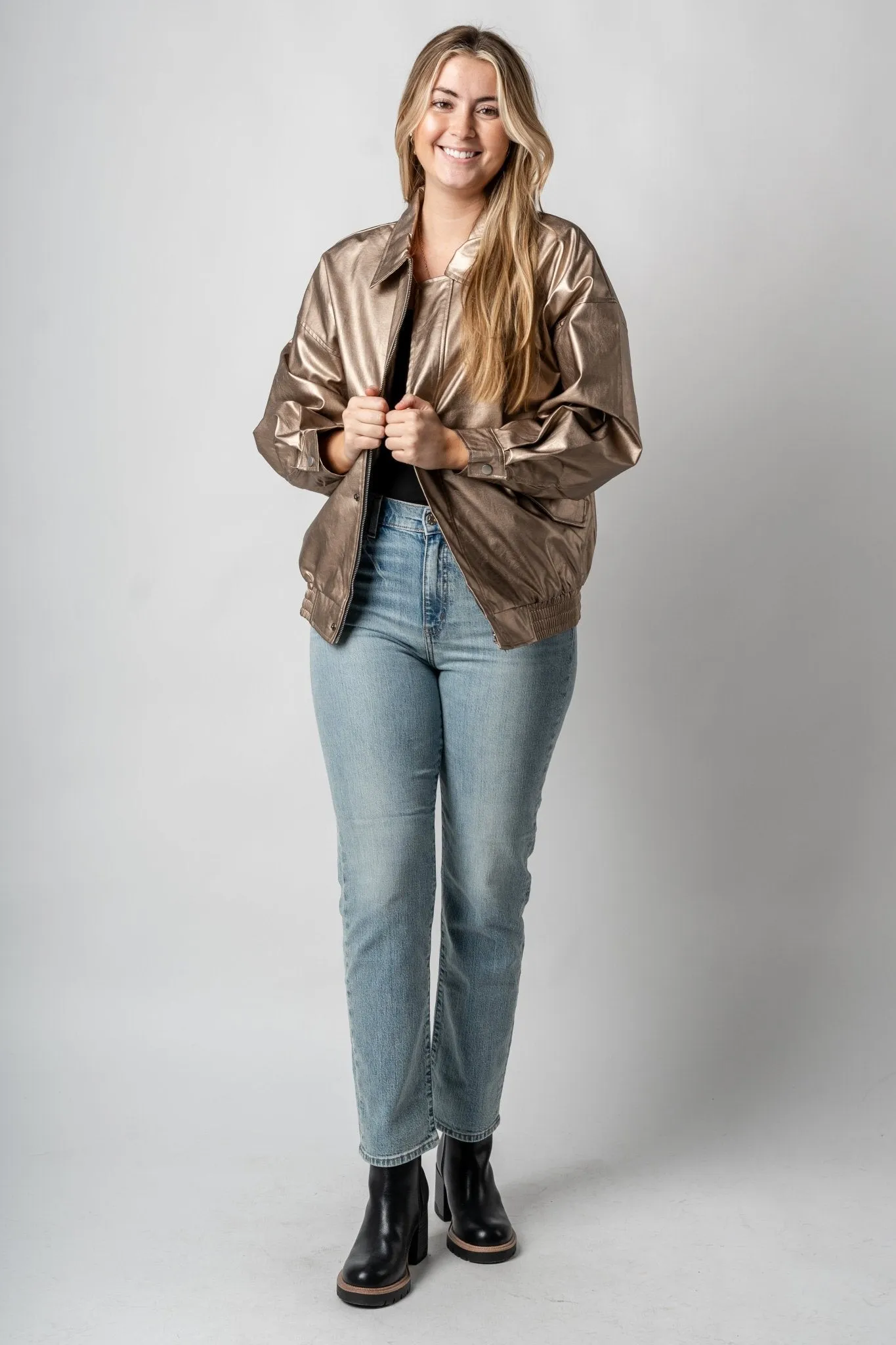 Metallic bomber jacket gunmetal
