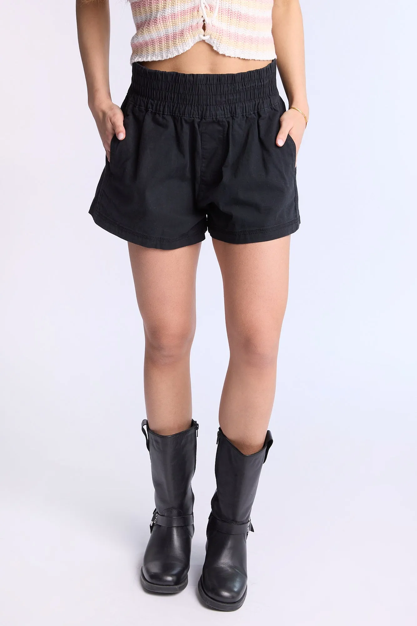 Mid Rise Twill Paperbag Shorts