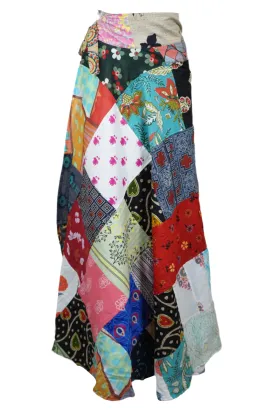 Mixed Colors Bohemian Floral Patchwork Cotton Long Wrap Skirt One-Size