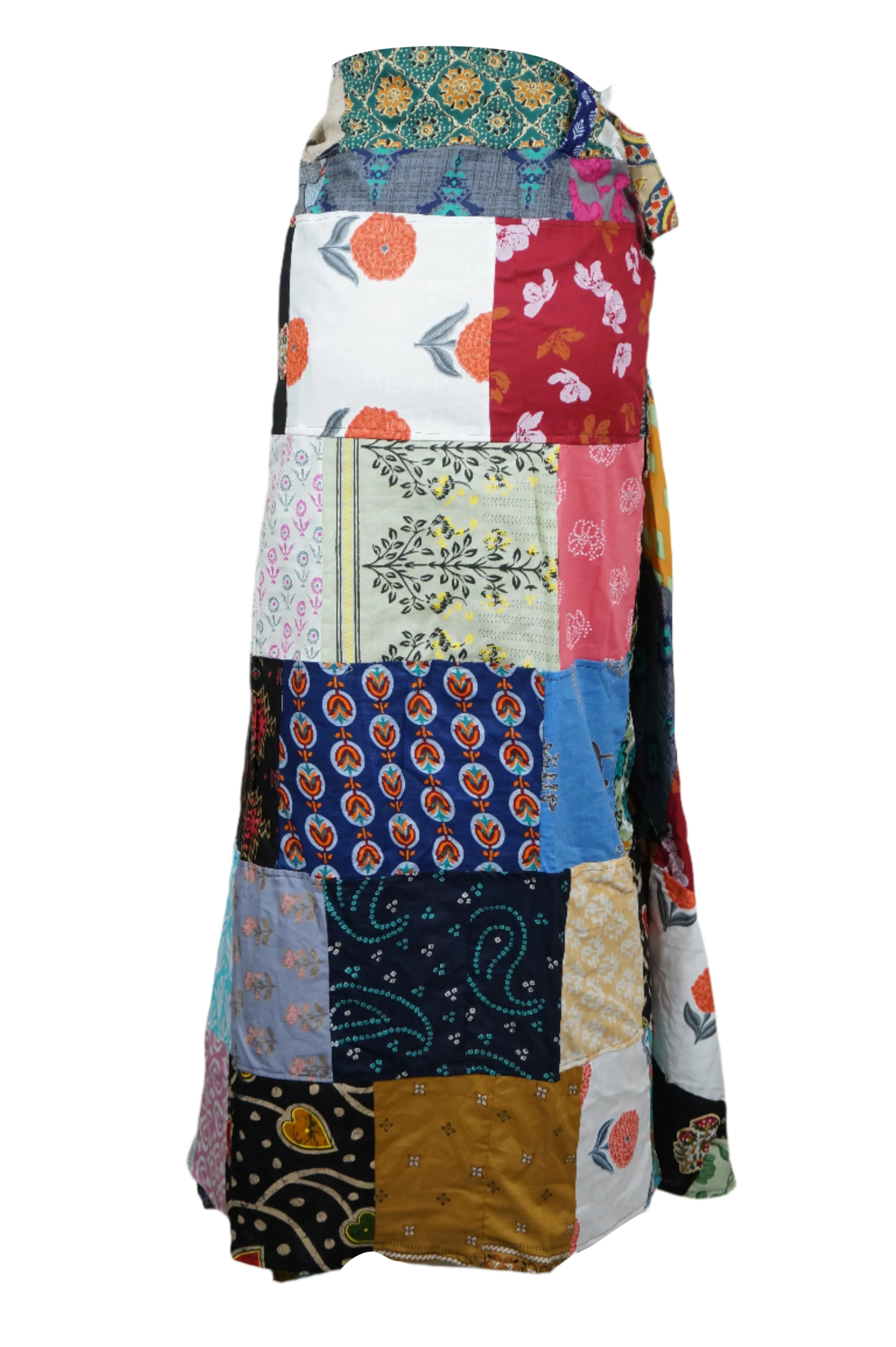 Mixed Colors Bohemian Floral Patchwork Cotton Long Wrap Skirt One-Size