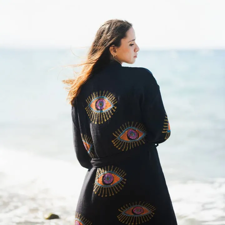 Moa Black Evil Eye Long Kimono