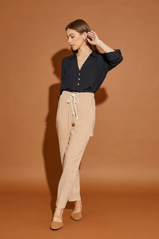 Mustard Seed Black V Neck Button Down Henley Shirt