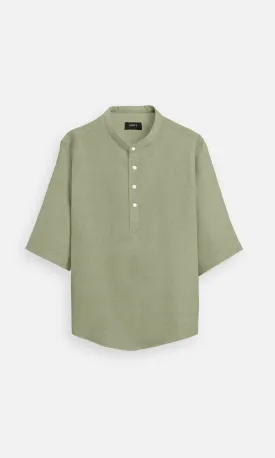 Muted Olive Pure Linen Kurta Style Shirt for Unisex - AddysForMen