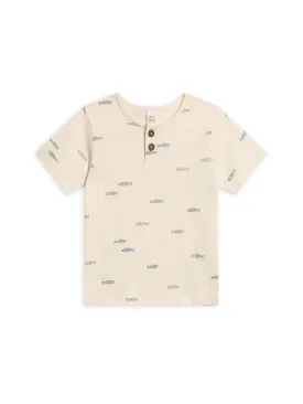 Organic Reef Short Sleeve Henley - Fish / Marino   Rain