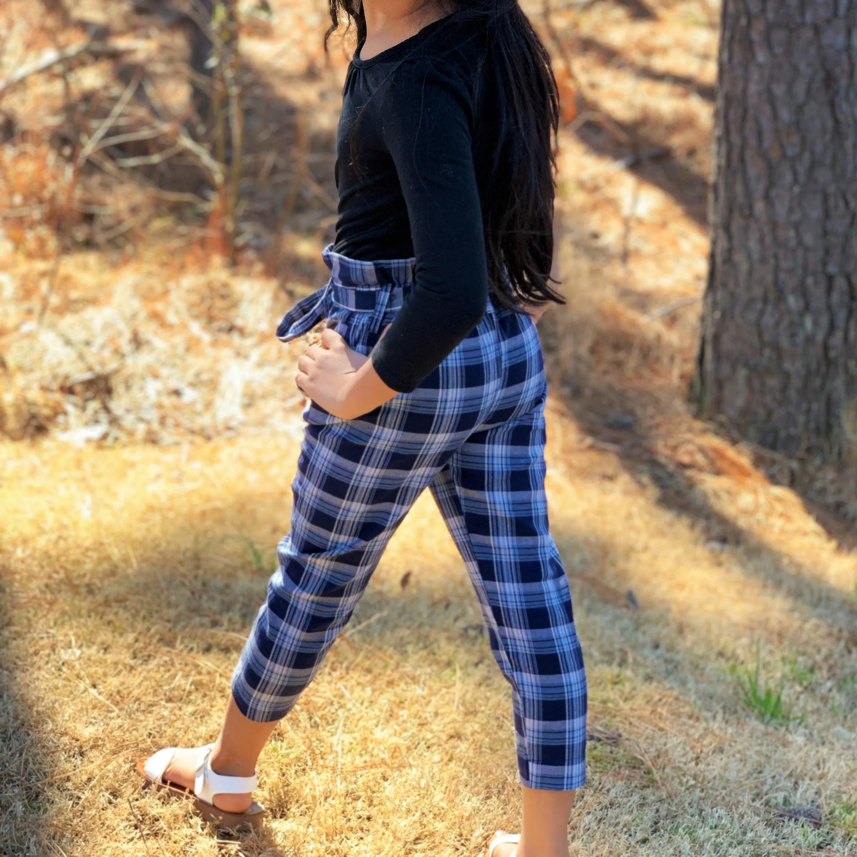 Paperbag pants with belt & pockets