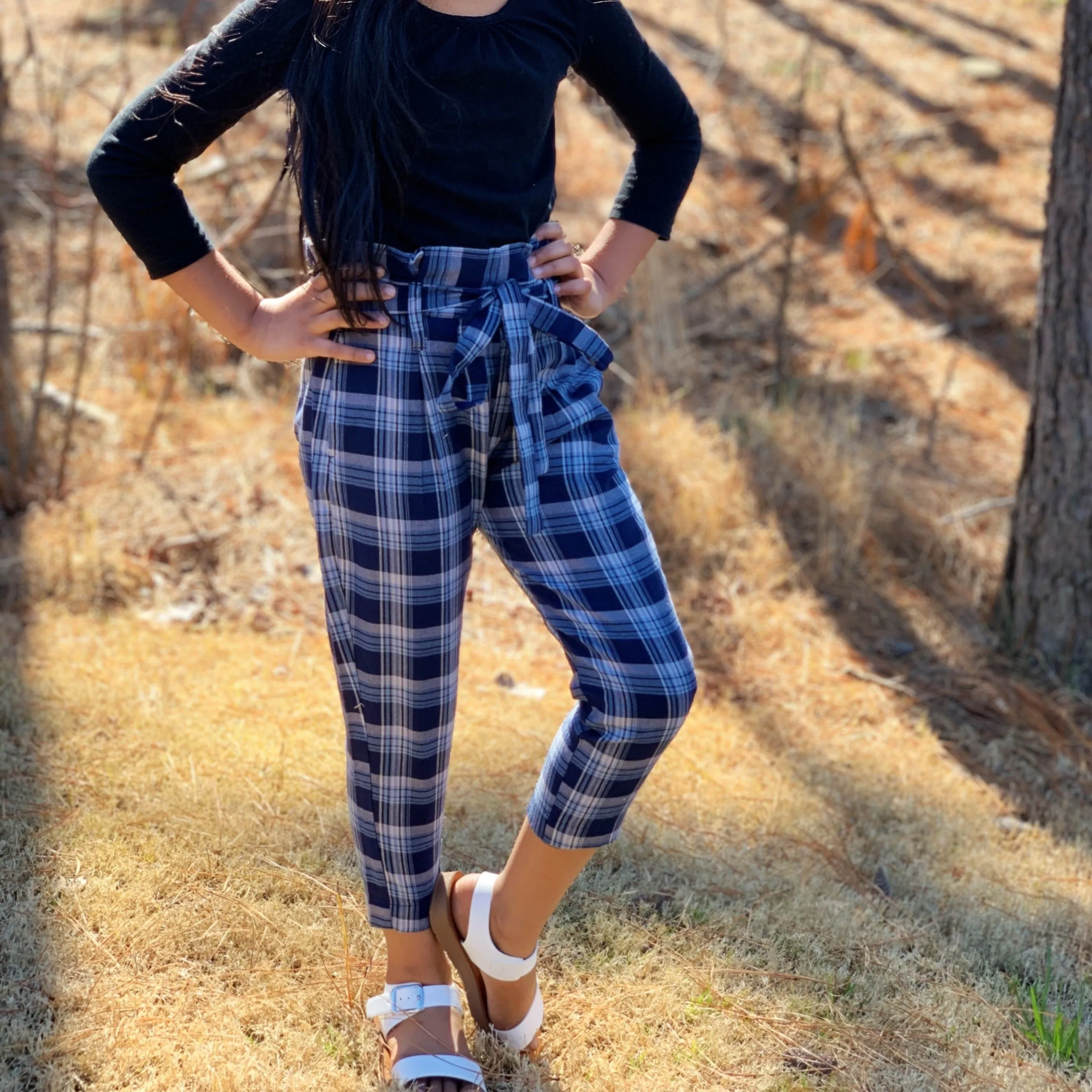 Paperbag pants with belt & pockets