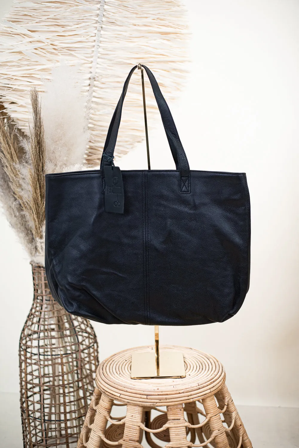 Phoenix Large Leather Shopper Bag, Black