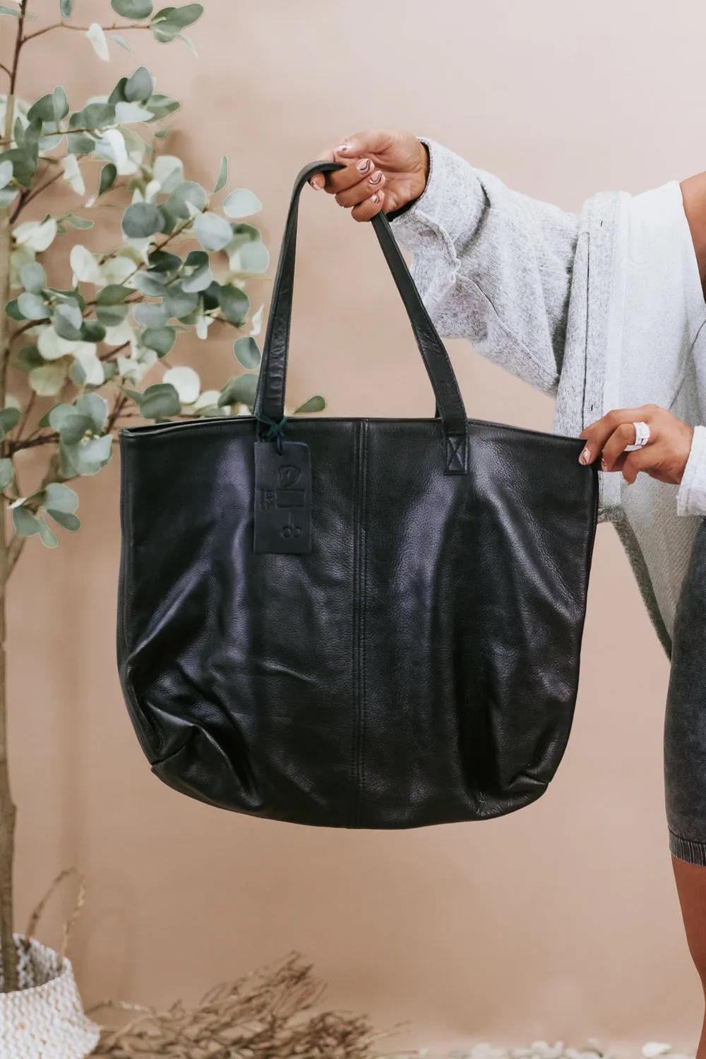 Phoenix Large Leather Shopper Bag, Black