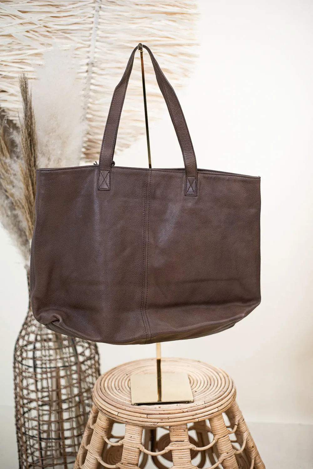 Phoenix Large Leather Shopper Bag, Brown