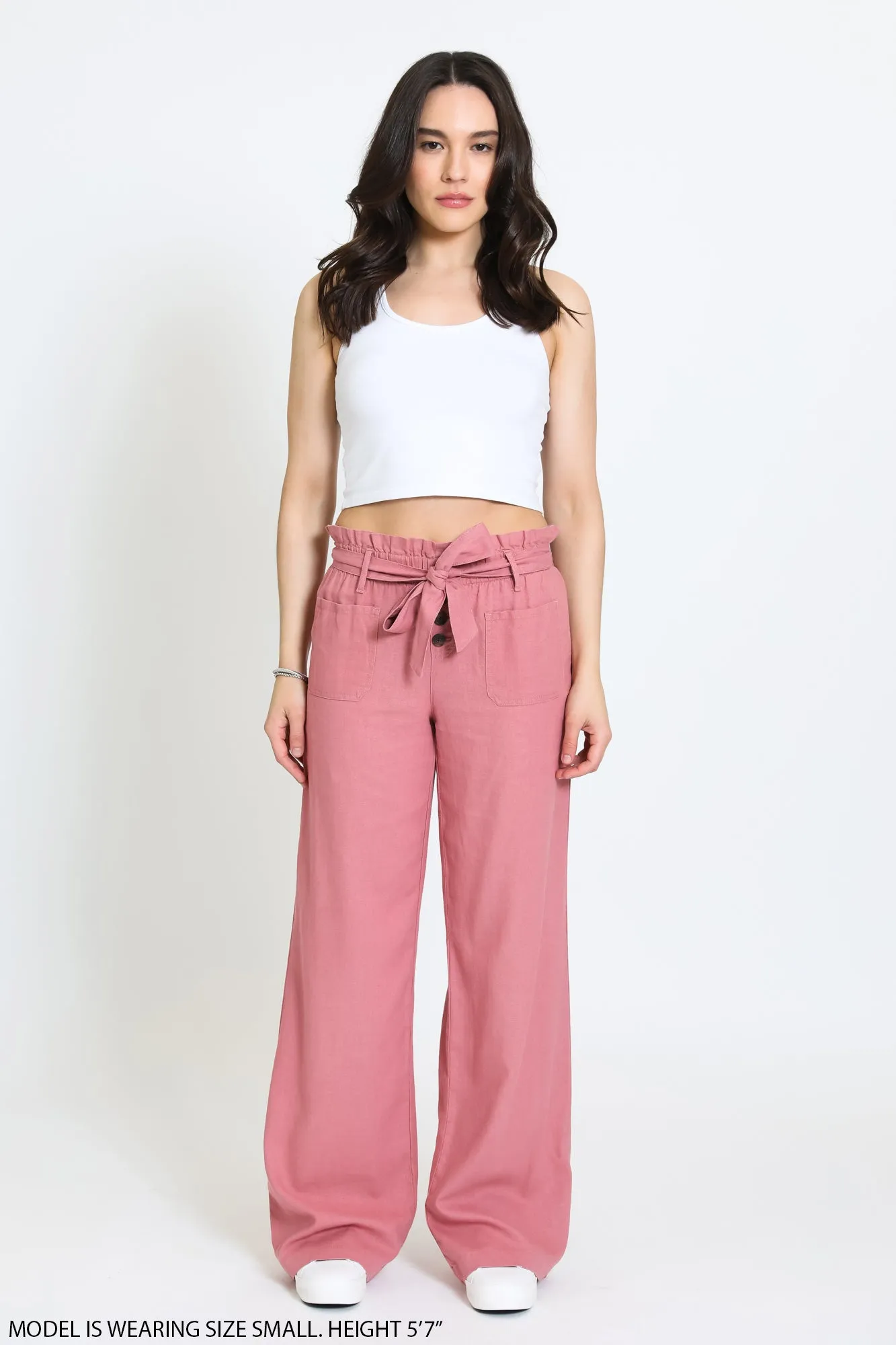 SELF TIE PAPERBAG WIDE LEG PANT - SUNKISS MAUVE