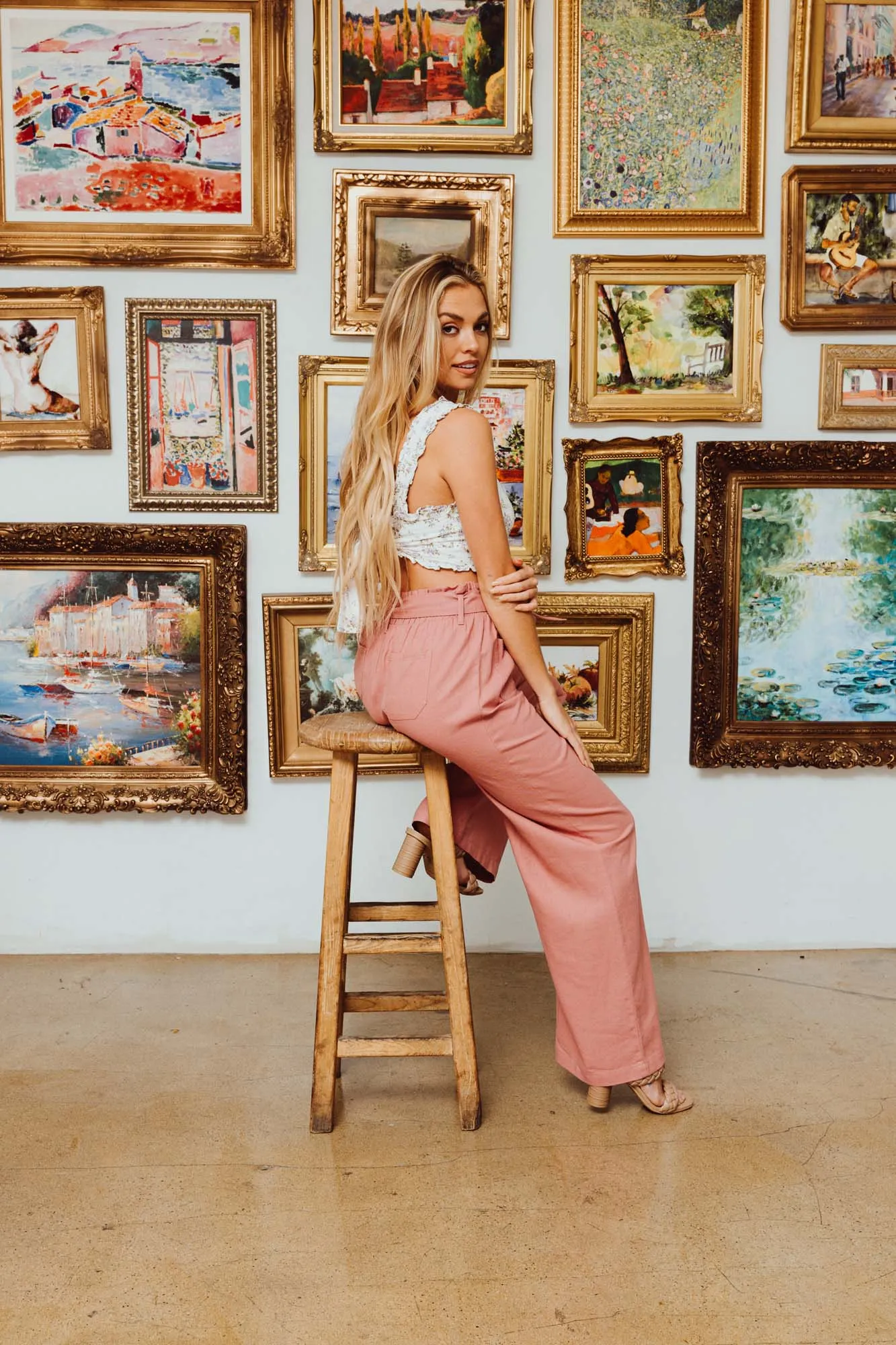 SELF TIE PAPERBAG WIDE LEG PANT - SUNKISS MAUVE