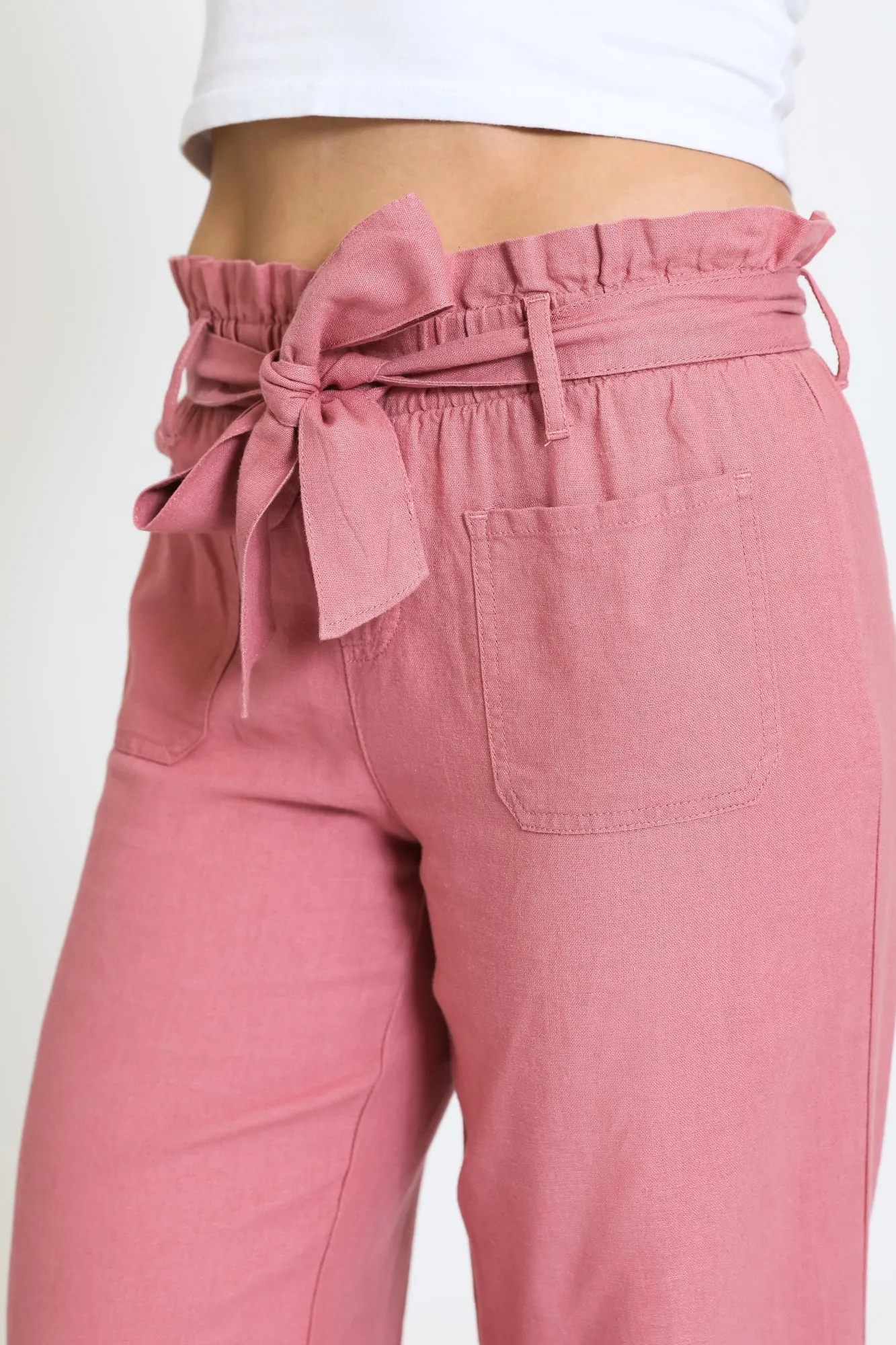 SELF TIE PAPERBAG WIDE LEG PANT - SUNKISS MAUVE