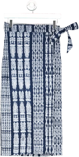 Shakulalvani Blue Resist Dyed Vintage Mayan Foot-loom Woven Wrap Midi Skirt UK 8