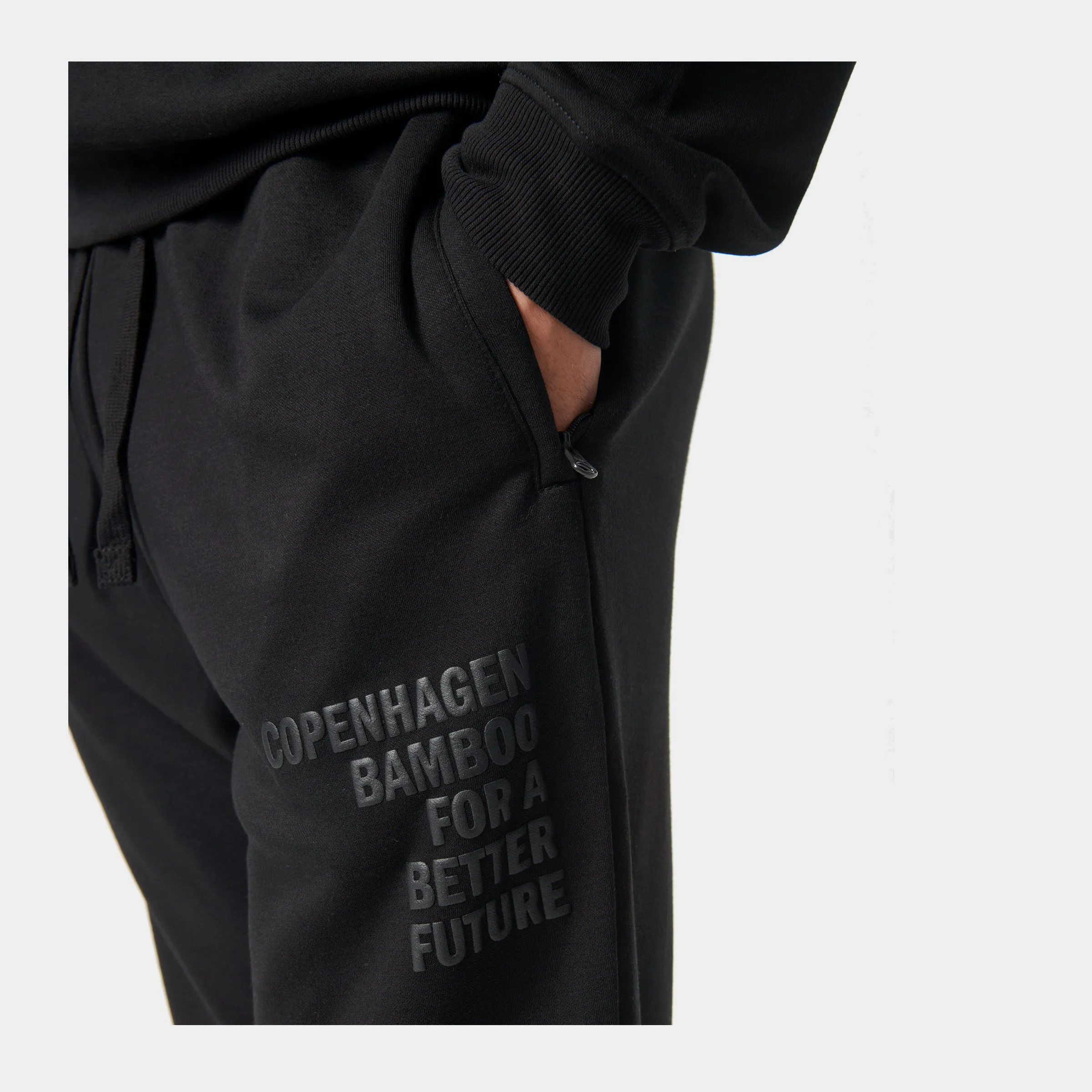 Sort bambus hoodie joggingsæt med lynlås